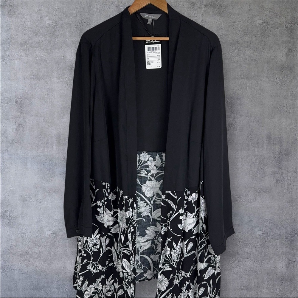 New Ulla Popken Black White Semi Sheer Kimono Jacket Open Front Cardigan 24 26